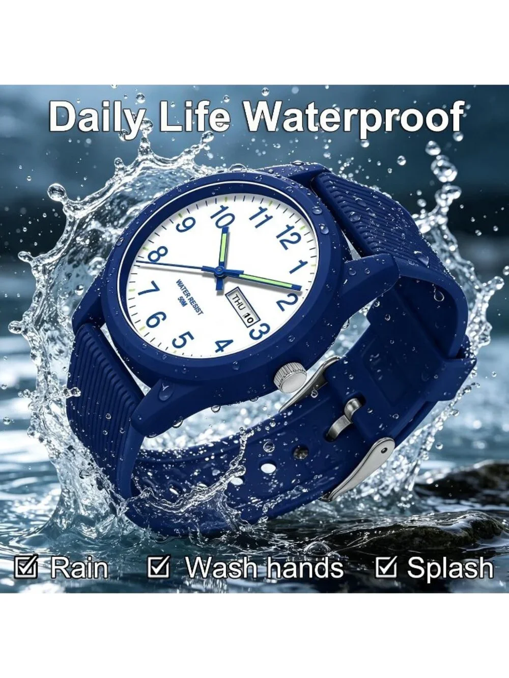 Men's Blue Simple Minimalist Sport Waterproof Casual Analog  Quartz Wrist Watch